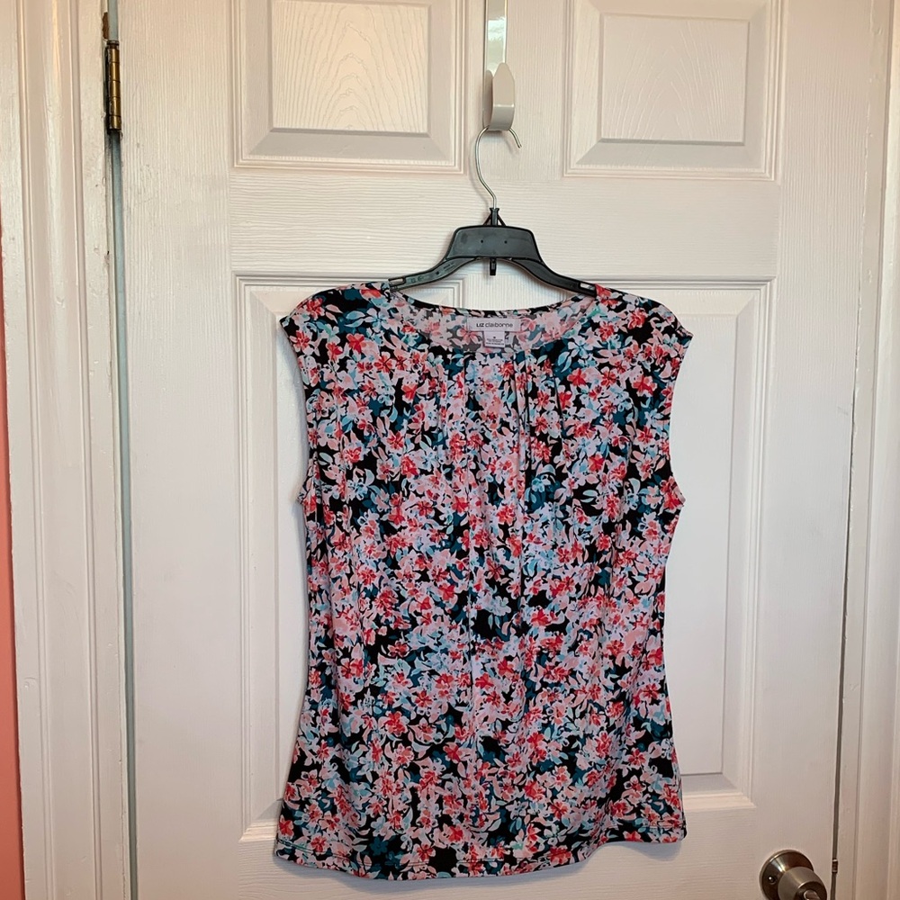 Liz Claiborne Floral Sleeveless Scoop Neck Top - Pink, Blue, Black